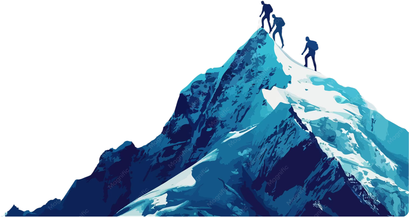 Climbers reaching a mountain summit together